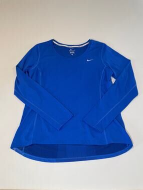 Nike Top Running Dri Fit Long Sleeve Black High Low Hem Size L